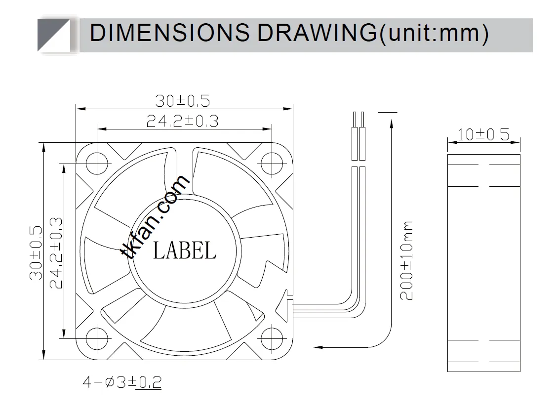 structure drawing of Micro fan DA3010VH05X structure drawing of Micro fan DA3010VH05X